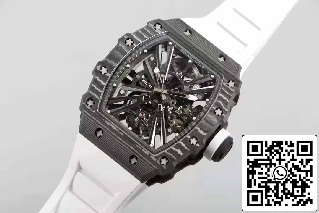 Richard Mille RM12-01 Tourbillon 1: 1 Best Edition RM Factory cinturino bianco in fibra di carbonio