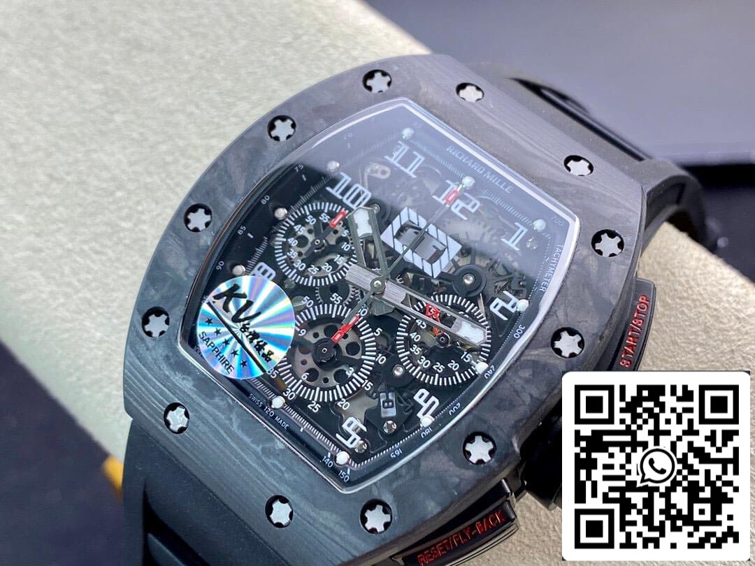 Richard Mille RM011 1:1 Best Edition KV Factory Carbon Fiber Black Rubber Strap