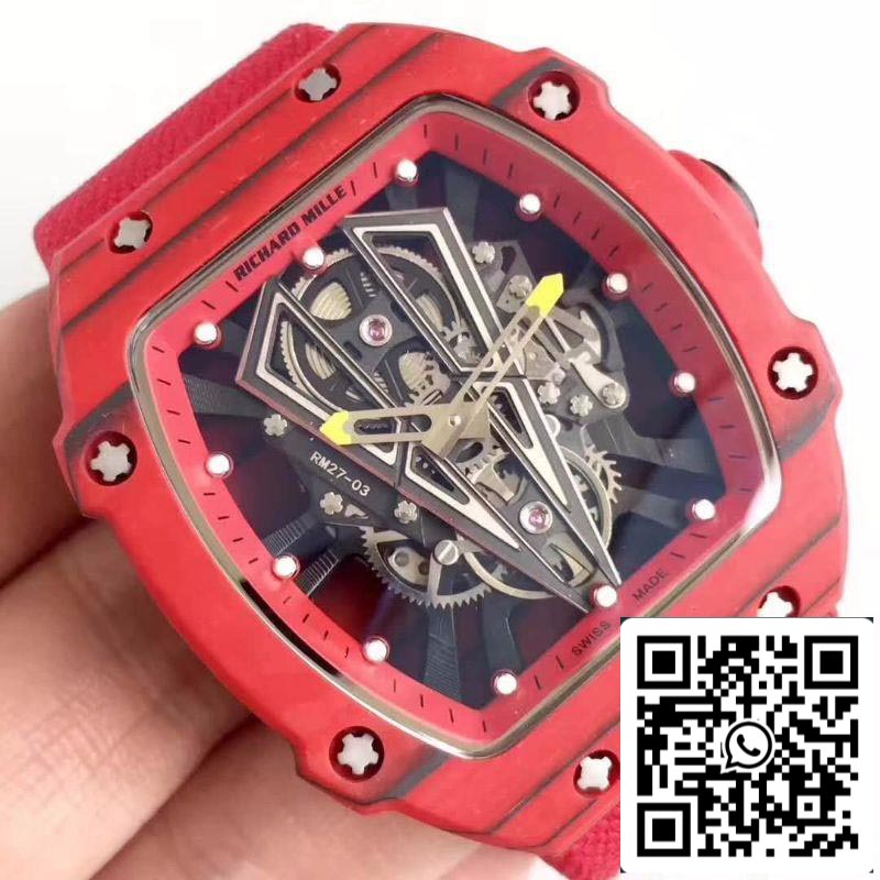 Richard Mille RM27-03 KV Factory 1:1 Mejor Edición Suiza ETA9015 Carbono Forjado Rojo