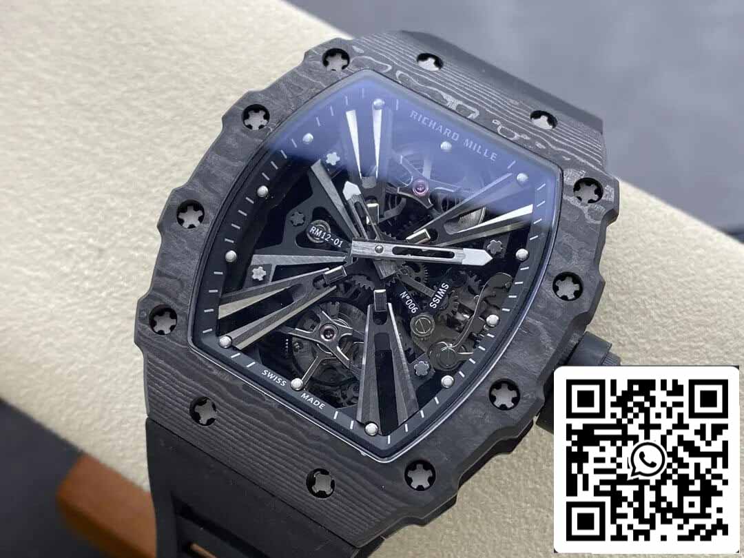 Richard Mille RM12-01 Tourbillon 1:1 Best Edition RM Factory quadrante scheletrato nero