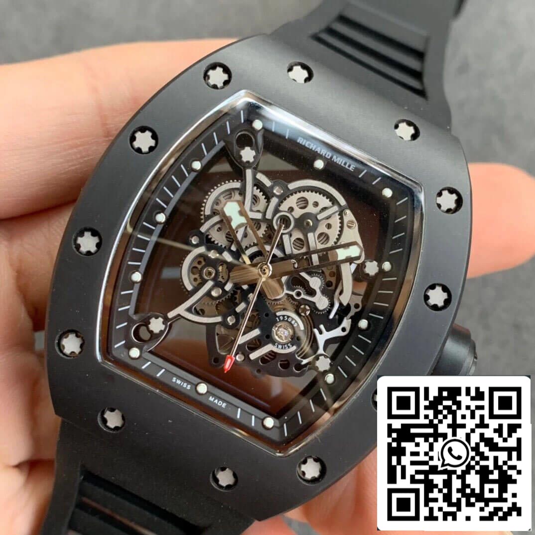 Richard Mille RM055 1:1 Best Edition KV Factory V2 cinturino in caucciù ceramico nero