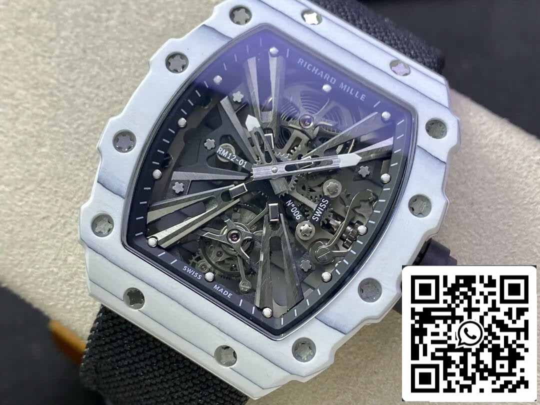 Custodia in fibra di carbonio bianca Richard Mille RM12-01 Tourbillon 1: 1 Best Edition RM Factory