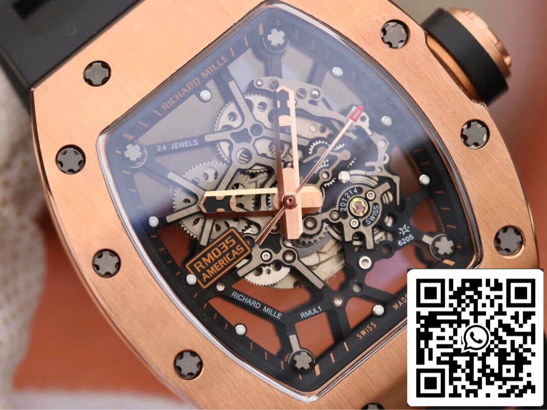 Richard Mille RM035 Americas KV Factory 1: 1 Best Edition cinturino nero in oro rosa