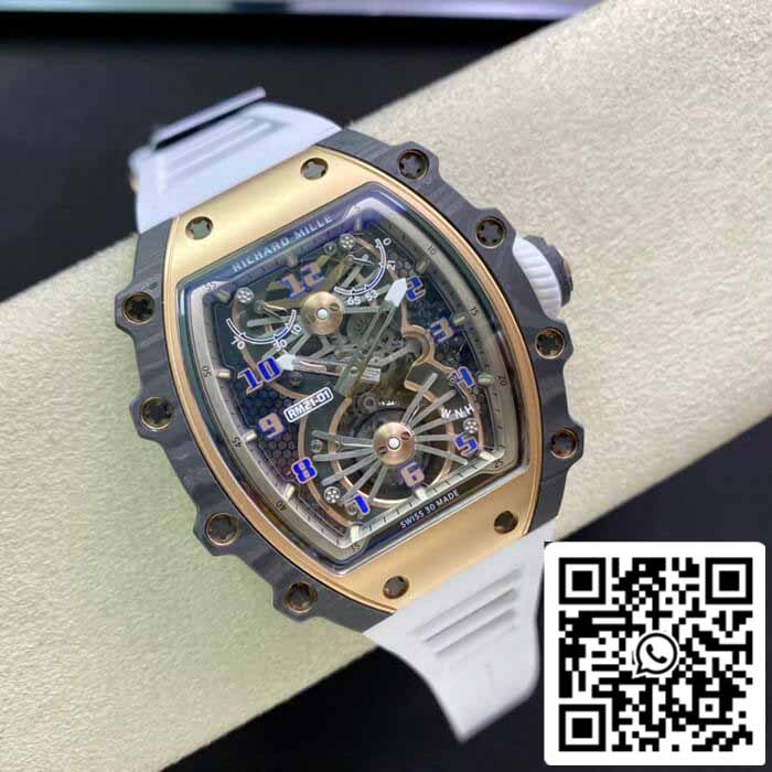 Richard Mille RM21-01 1:1 Mejor Edición RM Factory Tourbillon Esfera Esqueleto Correa Blanca