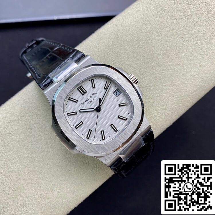 Patek Philippe Nautilus 5711 1: 1 Best Edition 3K Factory quadrante bianco cinturino in pelle di vacchetta