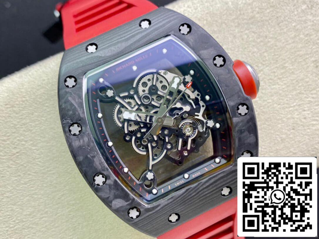 Richard Mille RM055 1:1 Best Edition KV Factory V2 cinturino rosso in fibra di carbonio