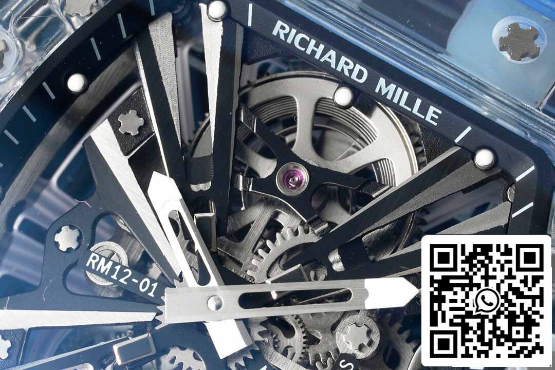 Richard Mille RM12-01 1: 1 Best Edition RM Factory Tourbillon versione trasparente cinturino blu