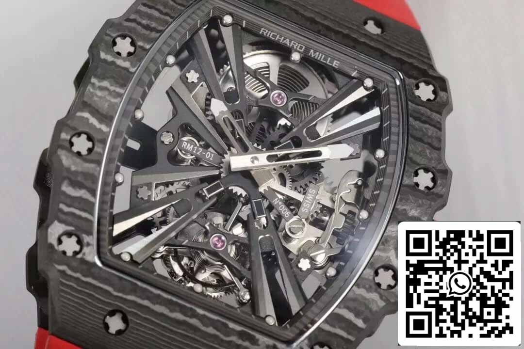 Richard Mille RM12-01 Tourbillon 1:1 Best Edition RM Factory Quadrante scheletrato in fibra di carbonio