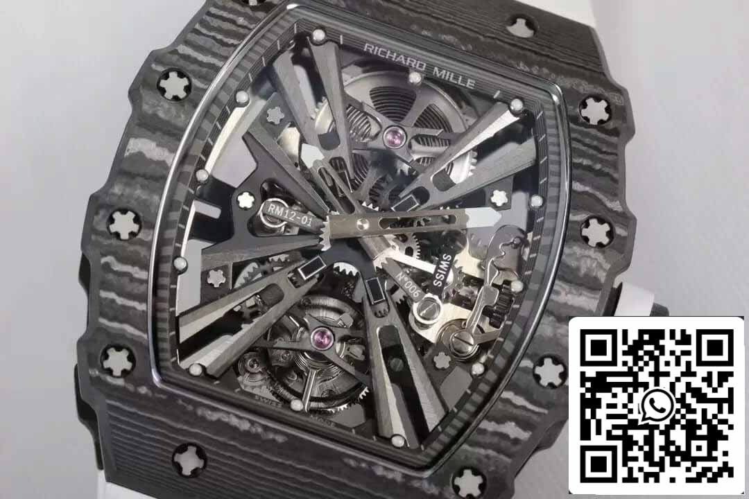 Richard Mille RM12-01 Tourbillon 1: 1 Best Edition RM Factory cinturino bianco in fibra di carbonio