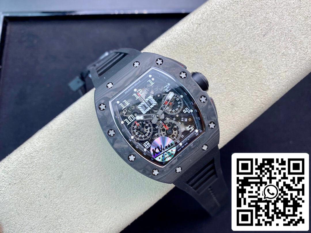 Richard Mille RM011 1:1 Best Edition KV Factory cinturino in caucciù nero in fibra di carbonio