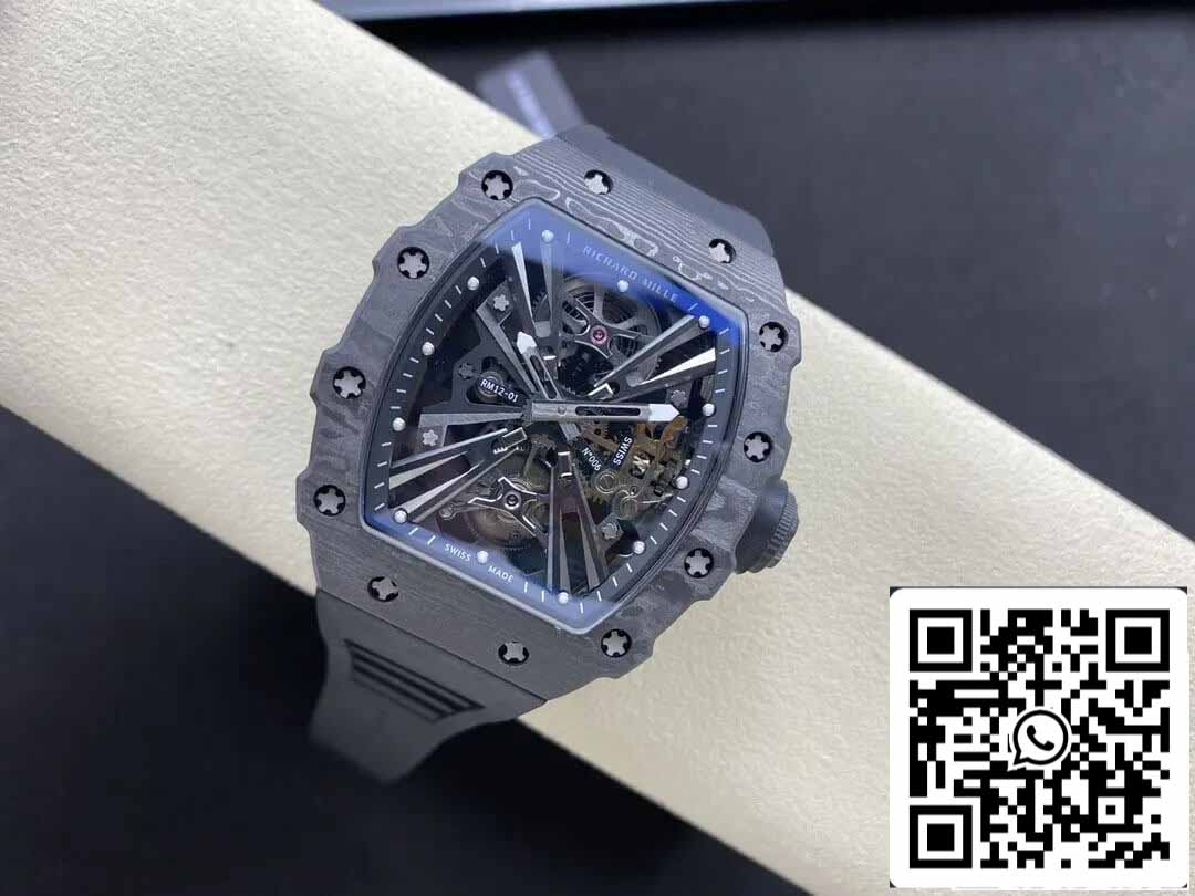 Richard Mille RM12-01 Tourbillon 1:1 Best Edition RM Factory quadrante scheletrato nero