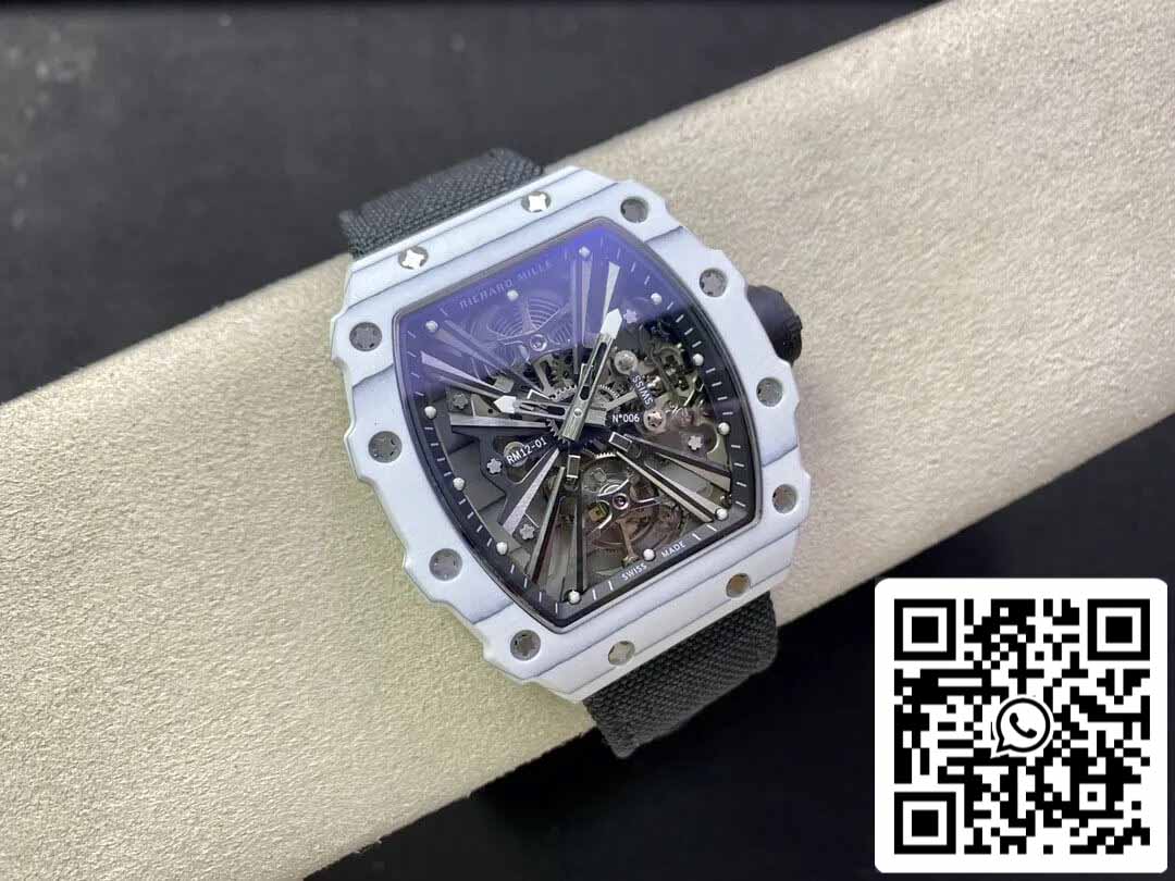 Richard Mille RM12-01 Tourbillon 1:1 Best Edition RM Factory Caja de fibra de carbono blanca