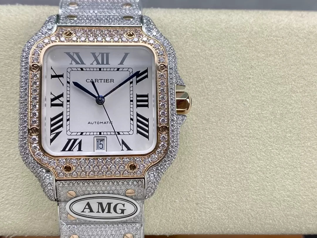 Santos De Cartier Relojes con diamantes Esfera blanca 1:1 Mejor edición AMG Factory Swarovski Stone