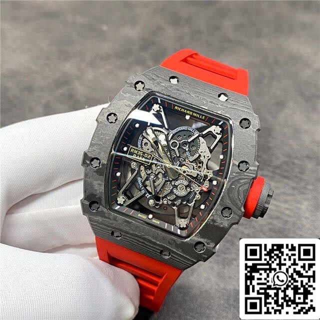 Richard Mille RM35-02 1:1 Best Edition KV Factory Correa Roja de Fibra de Carbono