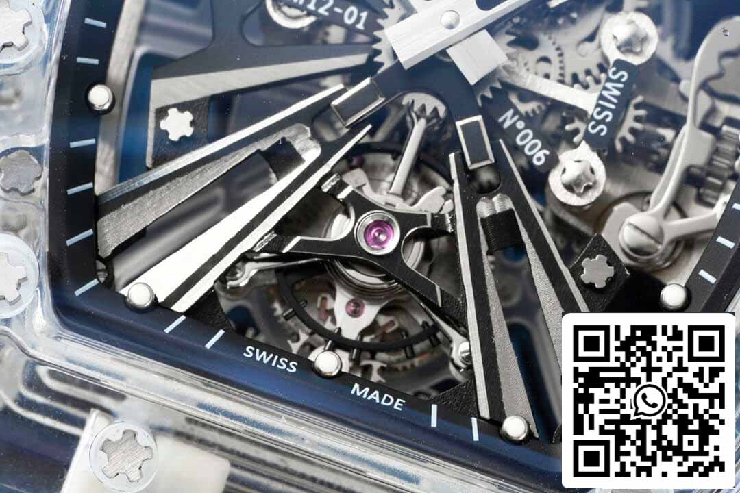 Richard Mille RM12-01 1: 1 Best Edition RM Factory Tourbillon versione trasparente cinturino blu