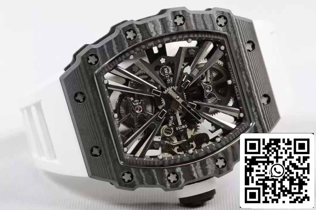 Richard Mille RM12-01 Tourbillon 1: 1 Best Edition RM Factory cinturino bianco in fibra di carbonio