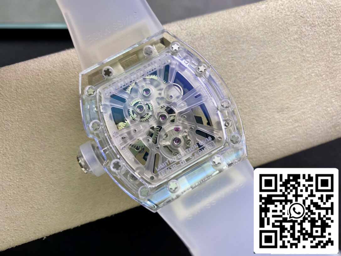 Richard Mille RM12-01 1: 1 Best Edition RM Factory Tourbillon versione trasparente cinturino bianco