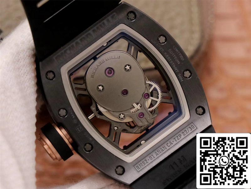 Richard Mille RM052-01 Movimento svizzero con quadrante teschio grigio in ceramica nera della migliore edizione 1: 1 ZF Factory