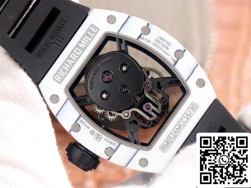 Richard Mille RM052-01 1:1 Mejor Edición JB Factory Tourbillon Suizo de Cerámica Blanca