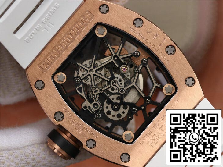 Richard Mille RM035 Americas KV Factory 1:1 Best Edition Rose Gold White Strap