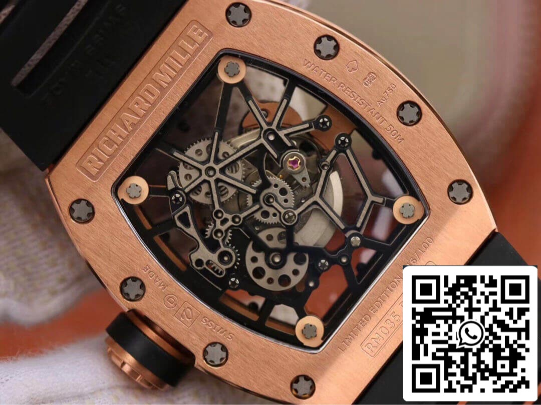 Richard Mille RM035 Americas KV Factory 1:1 Best Edition Rose Gold Black Strap