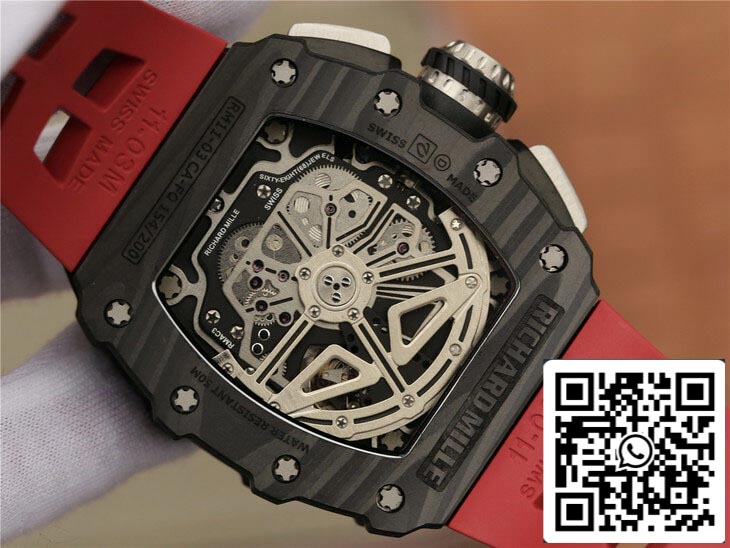 Richard Mille RM11-03 1:1 Best Edition KV Factory cinturino rosso in fibra di carbonio