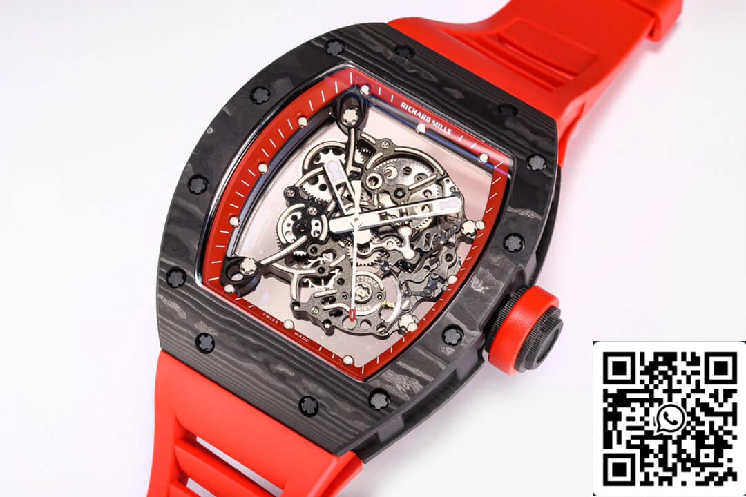 Richard Mille RM055 NTPT 1:1 Mejor Edición BBR Factory Correa Roja de Fibra de Carbono