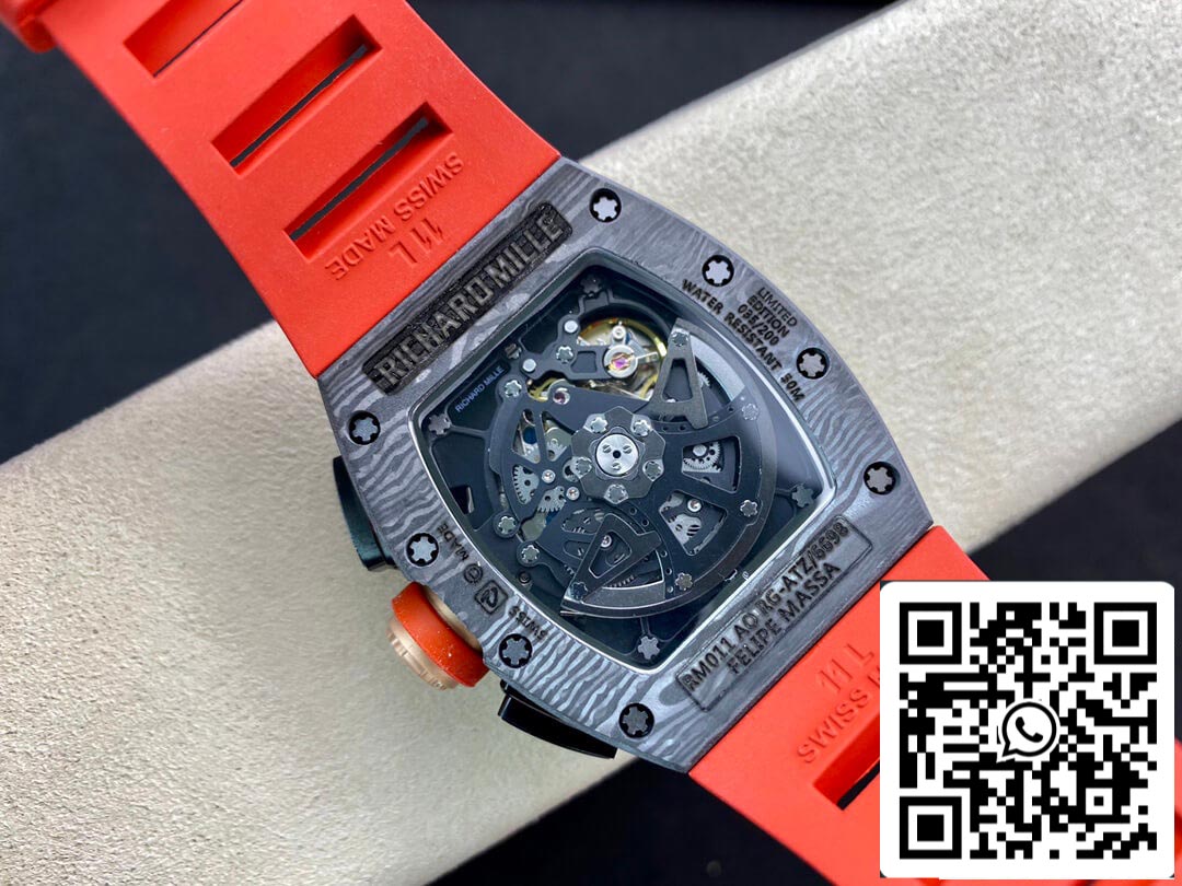 Richard Mille RM011 1:1 Best Edition KV Factory V3 cinturino in caucciù rosso