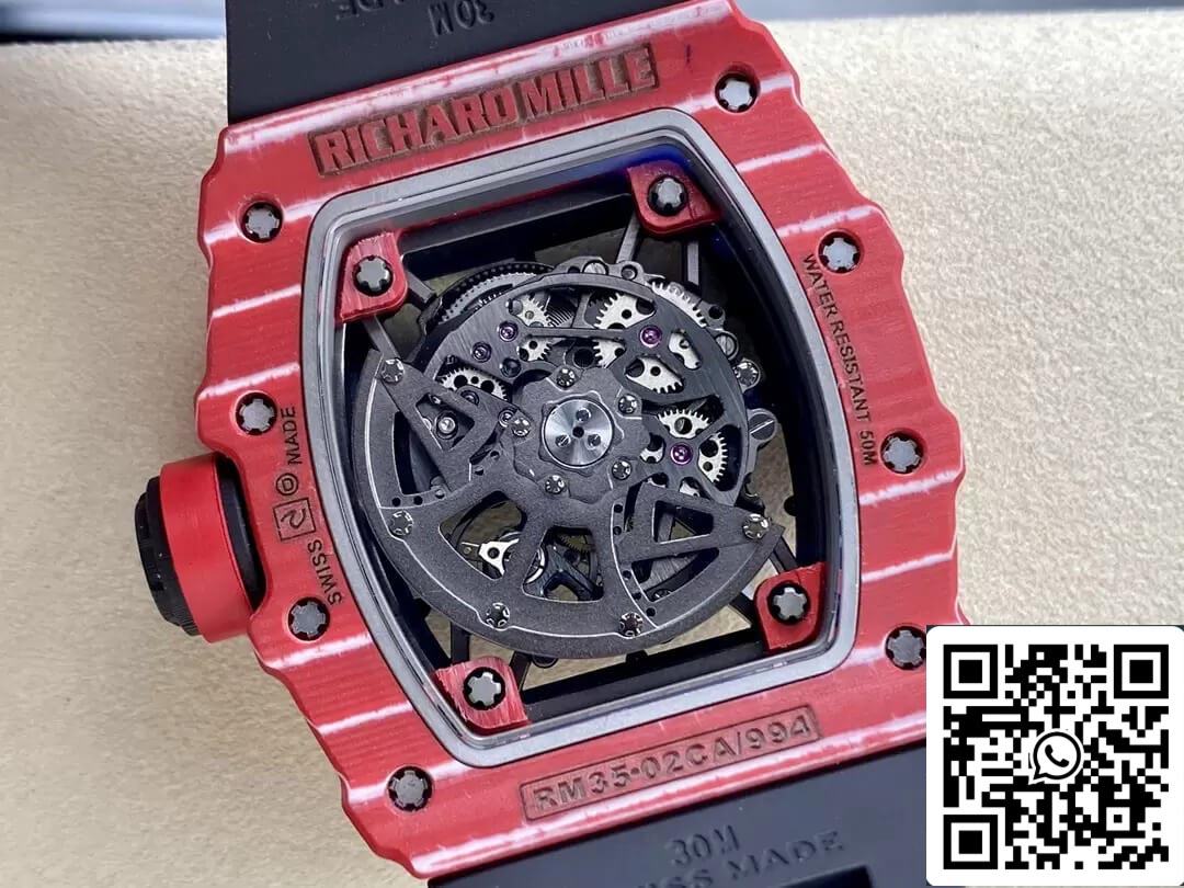 Richard Mille RM35-02 1: 1 Best Edition T + Factory Red Fibra di carbonio NTPT Custodia cinturino nero