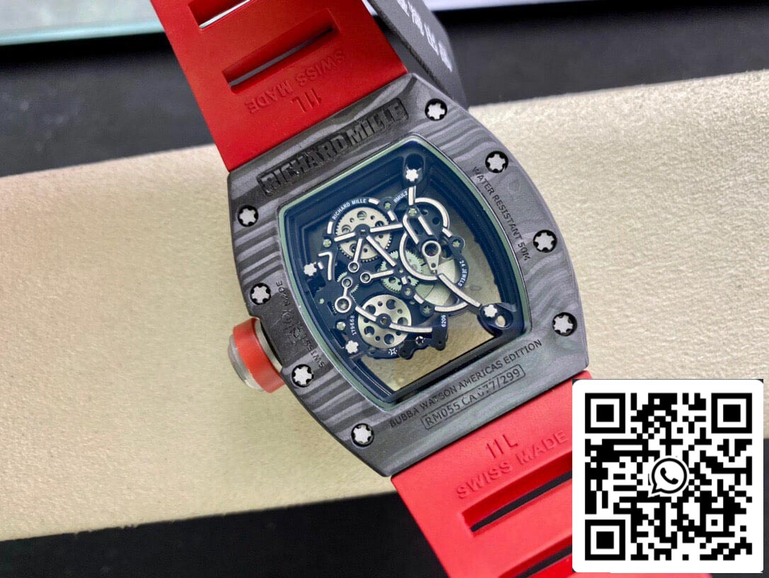 Richard Mille RM055 1:1 Best Edition KV Factory V2 cinturino rosso in fibra di carbonio