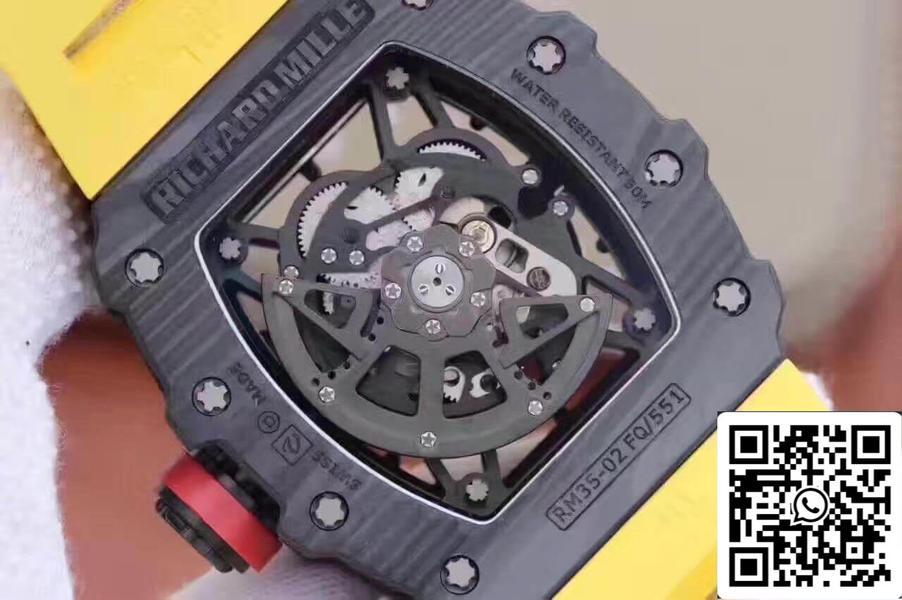 Richard Mille RM35-02 KV Factory 1:1 Best Edition Swiss ETA8215 cinturino in caucciù giallo