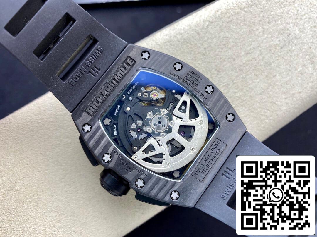 Richard Mille RM011 1:1 Best Edition KV Factory cinturino in caucciù nero in fibra di carbonio