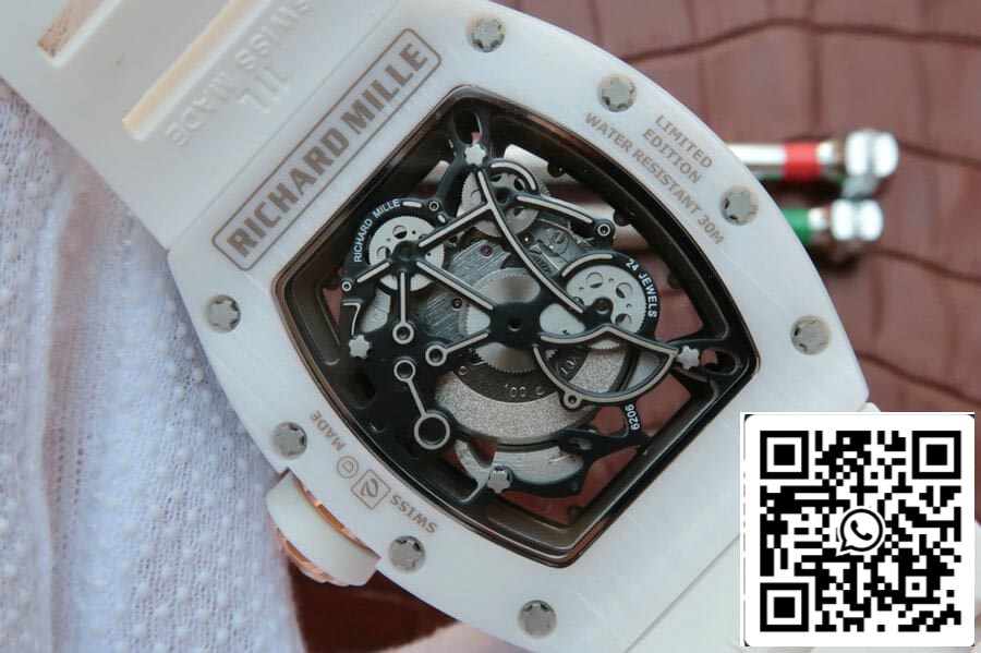 Richard Mille RM055 1: 1 Best Edition KV Factory cinturino in caucciù in ceramica bianca