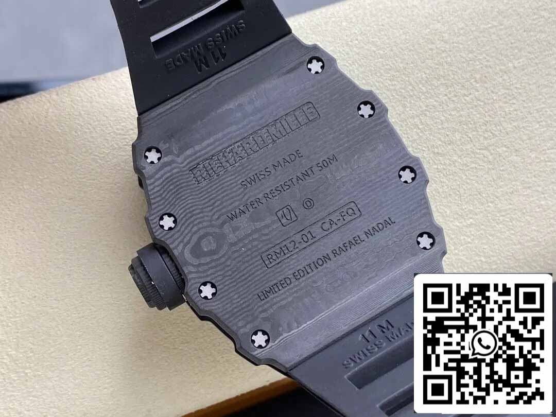 Richard Mille RM12-01 Tourbillon 1:1 Best Edition RM Factory quadrante scheletrato nero