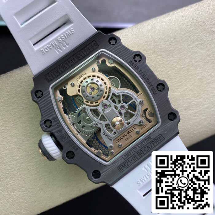 Richard Mille RM21-01 1:1 Mejor Edición RM Factory Tourbillon Esfera Esqueleto Correa Blanca