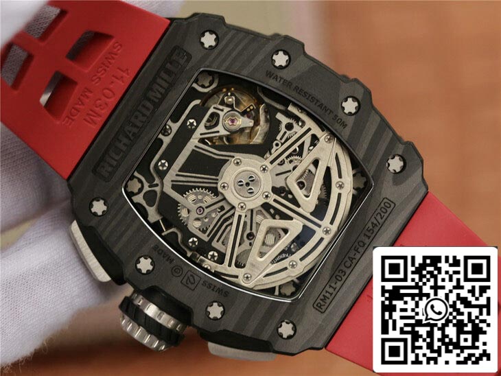 Richard Mille RM11-03 1:1 Best Edition KV Factory cinturino rosso in fibra di carbonio