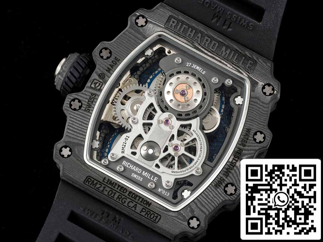 Richard Mille RM21-01 1:1 Best Edition RM Factory Tourbillon Skeleton Dial Black Strap