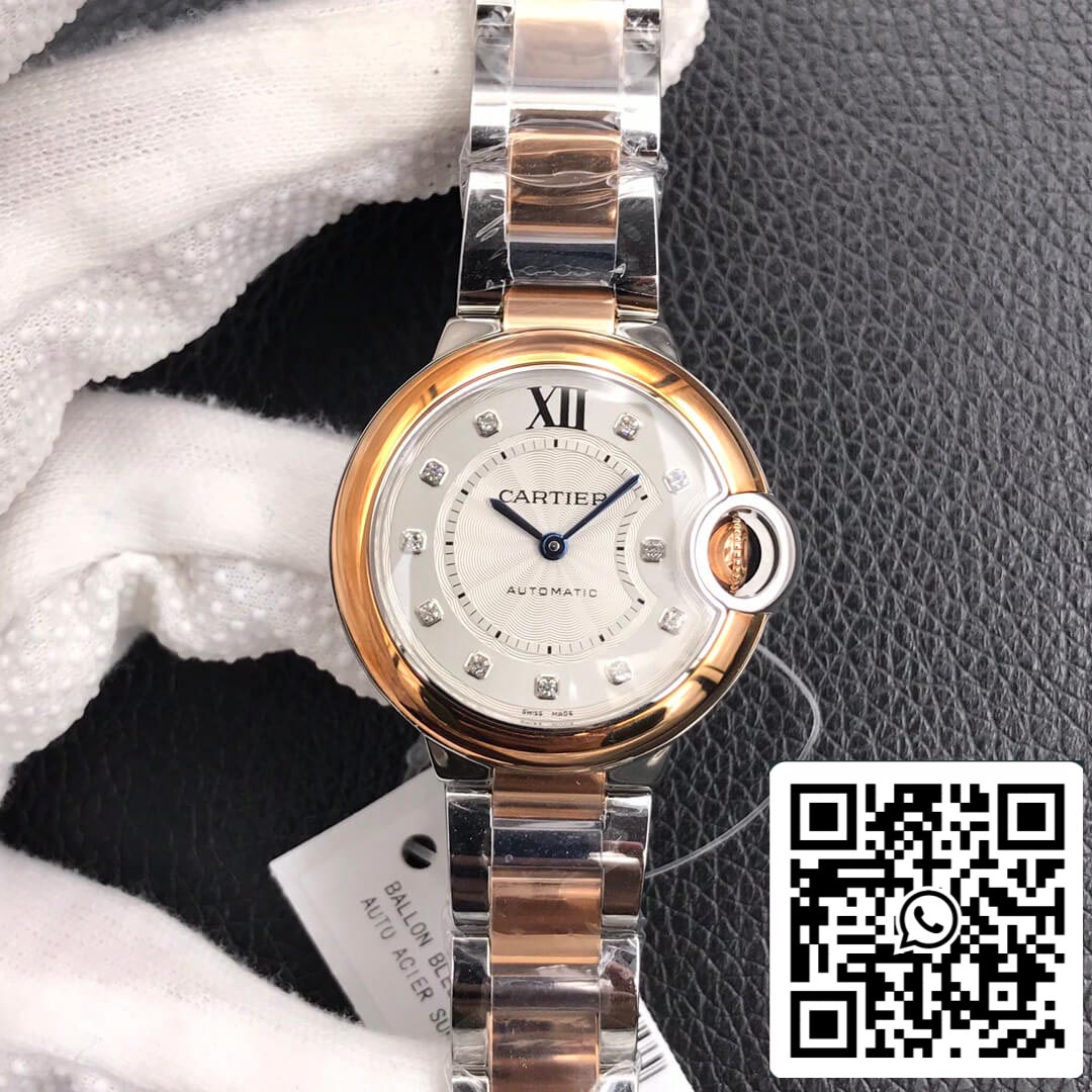 Ballon Bleu De Cartier 28MM 1:1 Best Edition V6 Factory V8 Silver Dial Gold Strap US Replica Watch