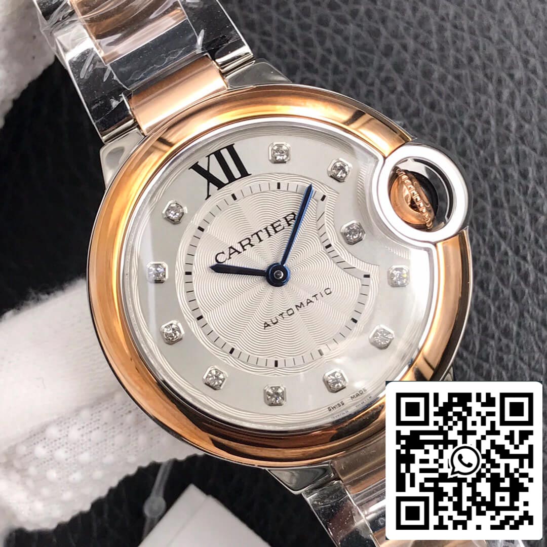 Ballon Bleu De Cartier 28MM 1:1 Best Edition V6 Factory V8 Silver Dial Gold Strap US Replica Watch