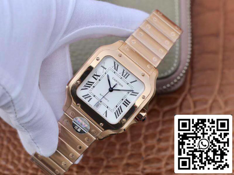 Cartier De Santos Stainless Steel Case BV Factory 1:1 Best Edition White Dial Swiss ETA9015 18K Gold White Dial US Replica Watch