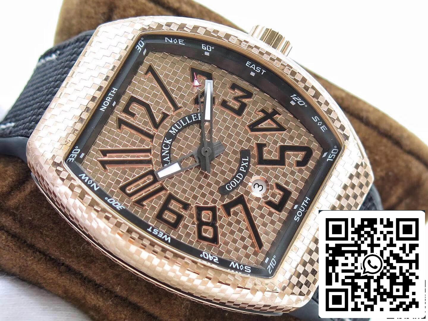 Franck Muller Vanguard V45 1:1 Best Edition Swiss ETA2824-2 18K Rose Gold Black Nylon Strap US Replica Watch