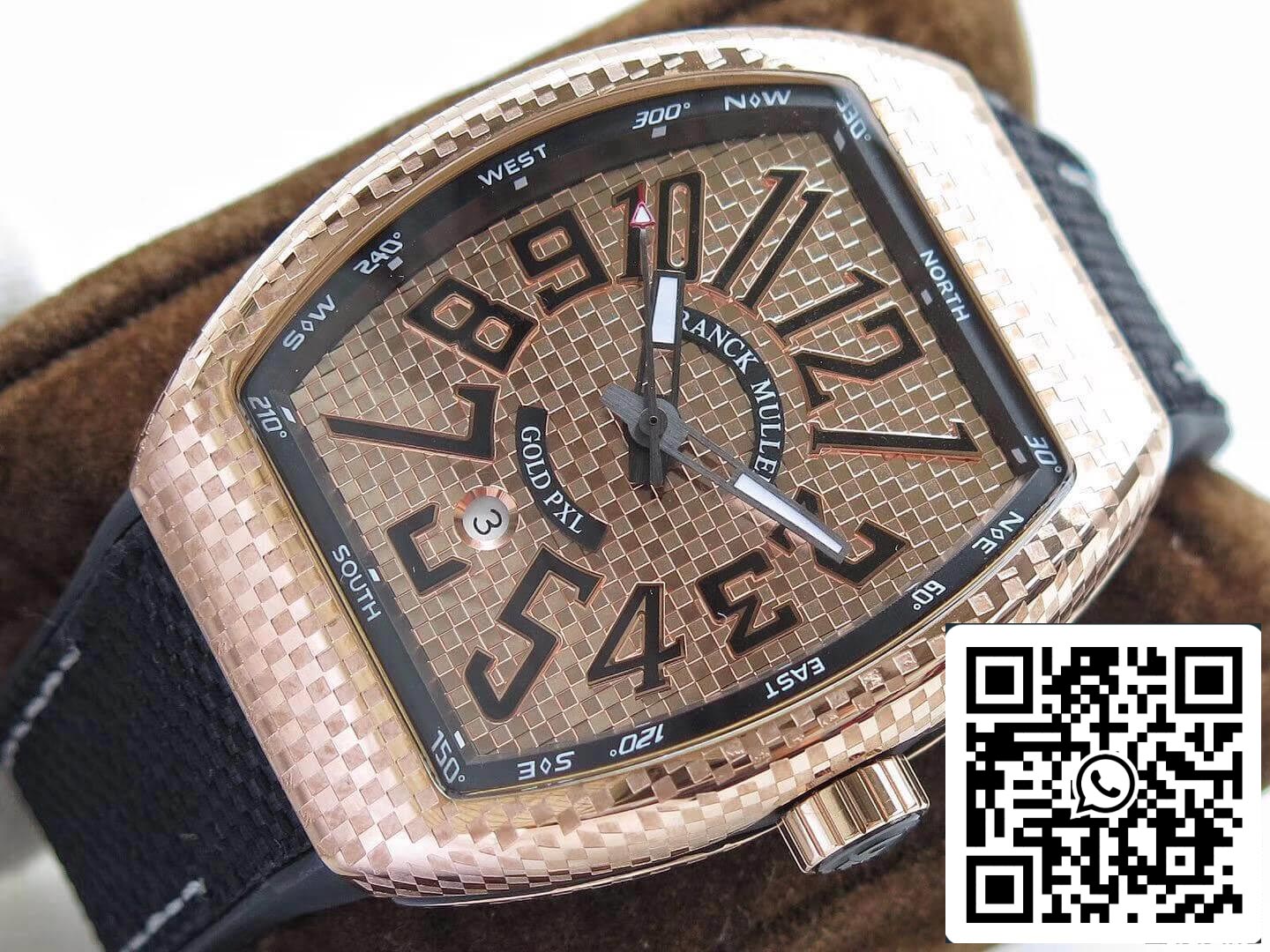 Franck Muller Vanguard V45 1:1 Best Edition Swiss ETA2824-2 18K Rose Gold Black Nylon Strap US Replica Watch