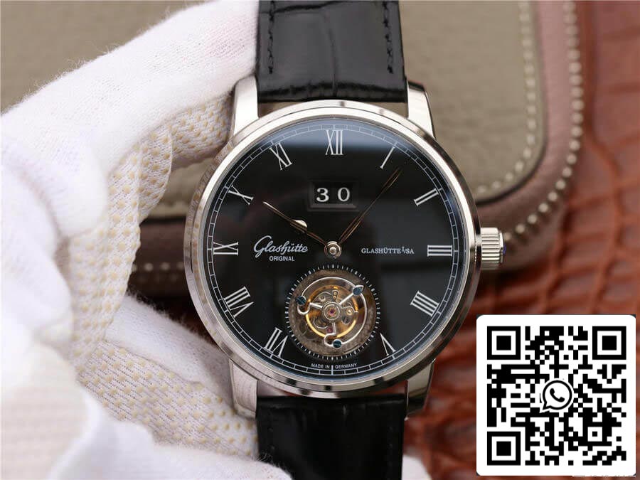 Glashutte Senator Tourbillon 1-94-03-04-04-04 1:1 Best Edition R8 Factory V3 Black Leather Strap US Replica Watch