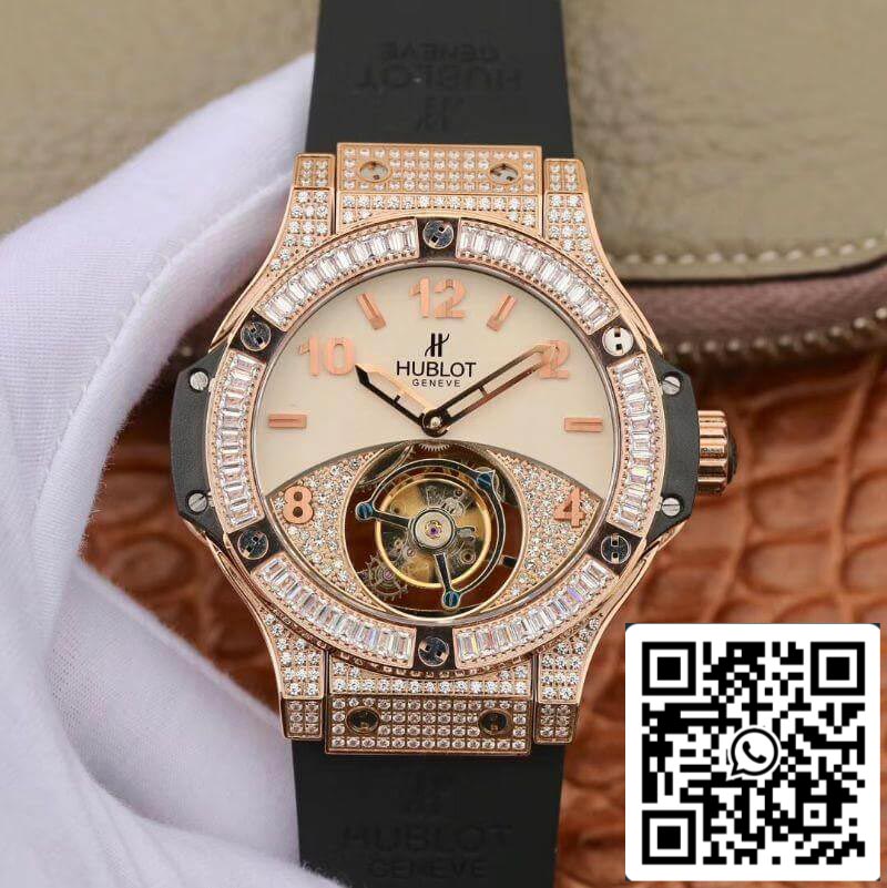 Hublot Classic Fusion 45mm Tourbillon 1:1 Best Edition With Diamond Rosegold White Dial Swiss Toubillon US Replica Watch