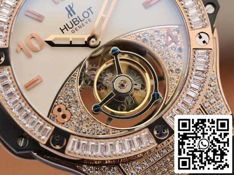 Hublot Classic Fusion 45mm Tourbillon 1:1 Best Edition With Diamond Rosegold White Dial Swiss Toubillon US Replica Watch