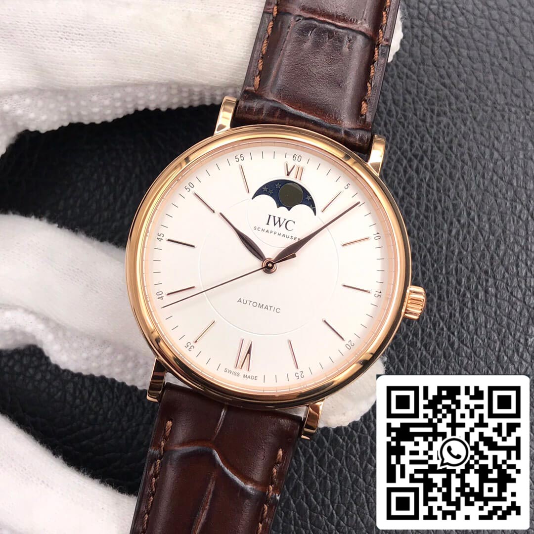 IWC Portofino Moon Phase IW459401 1:1 Best Edition MKS Factory Rose Gold White Dial US Replica Watch