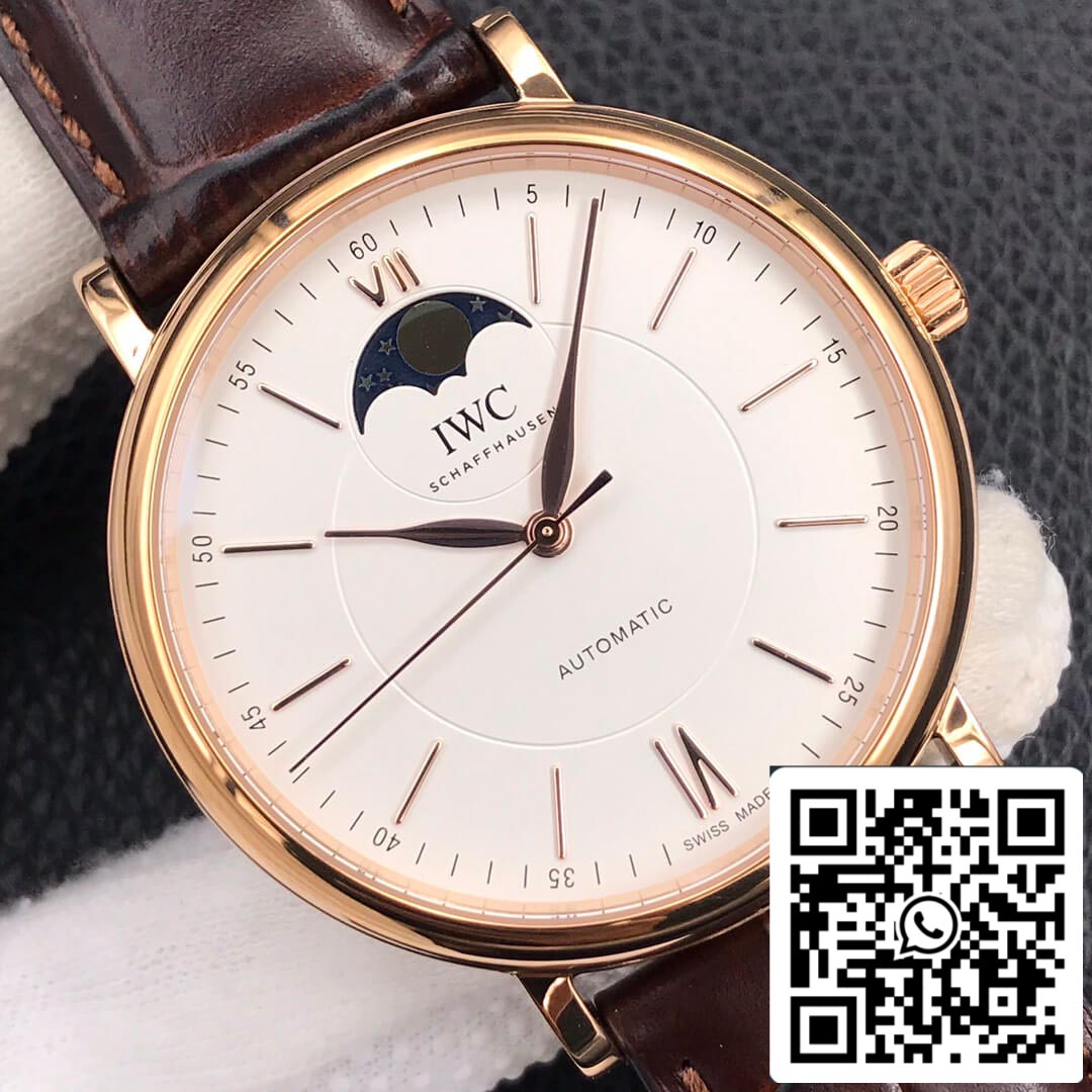 IWC Portofino Moon Phase IW459401 1:1 Best Edition MKS Factory Rose Gold White Dial US Replica Watch