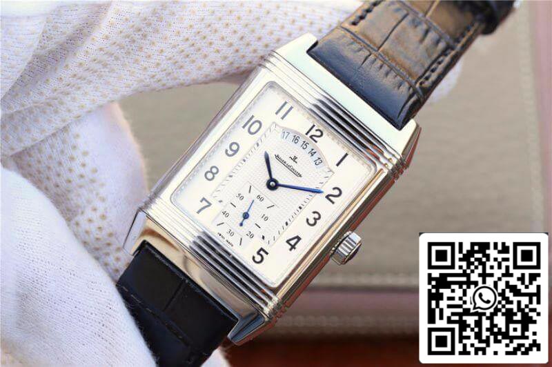 Jaeger-LeCoultre Grande Reverso Duo 3742421 Mechanical Watches 1:1 Best Edition Swiss ETA986 Silver Dial Black Leather Strap US Replica Watch