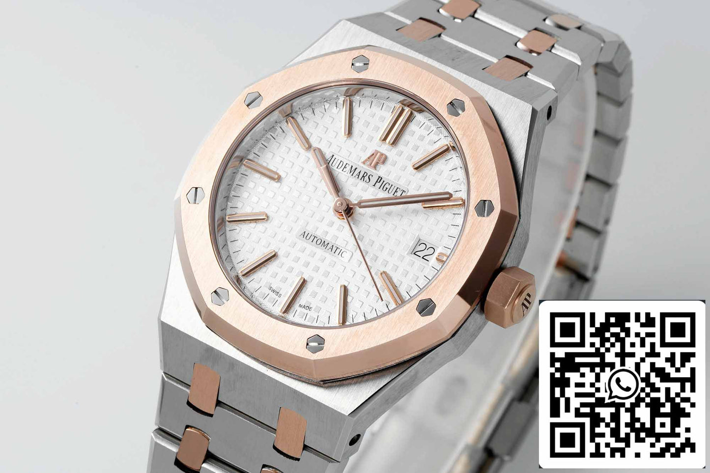 Audemars Piguet Royal Oak 15450SR.OO.1256SR.01 APS Factory 1:1 Best Edition V3 quadrante bianco oro rosa e acciaio