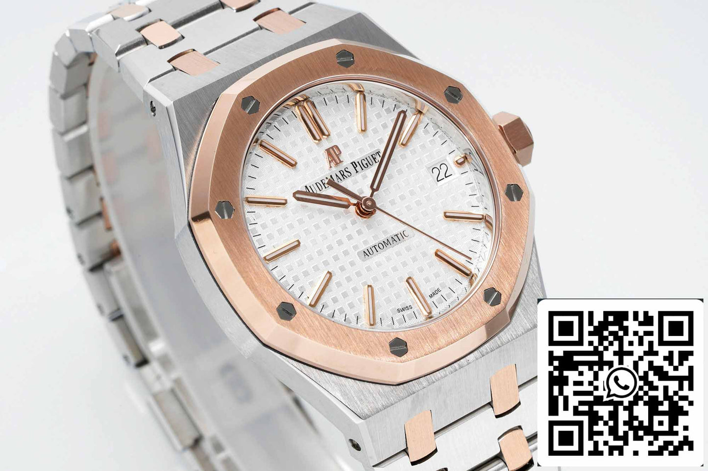 Audemars Piguet Royal Oak 15450SR.OO.1256SR.01 APS Factory 1:1 Best Edition V3 quadrante bianco oro rosa e acciaio